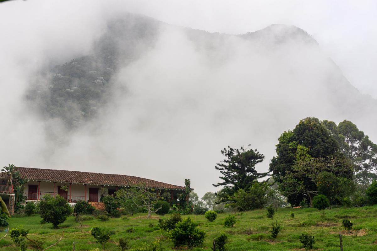 Typical Antioquian farm with Cerro Bravo behind
