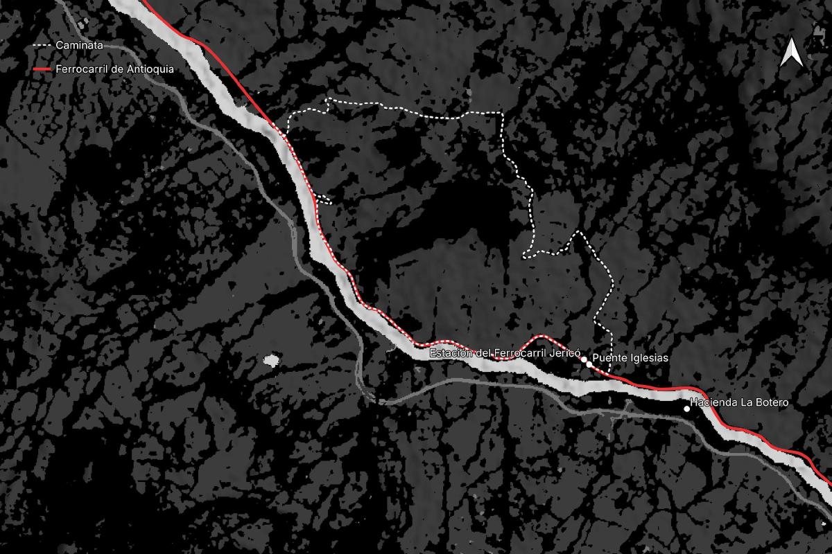 Mapa del ferrocarril de Antioquia y el sendero caminado Mapa del ferrocarril de Antioquia y el sendero caminado